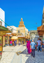 The view with a minaret in old Medina of Sfax, Tunisia