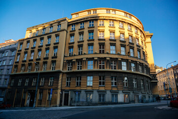 Municipal Court, historical building at the Vinohrady Quarte, sunny day, Prague, Czech Republic