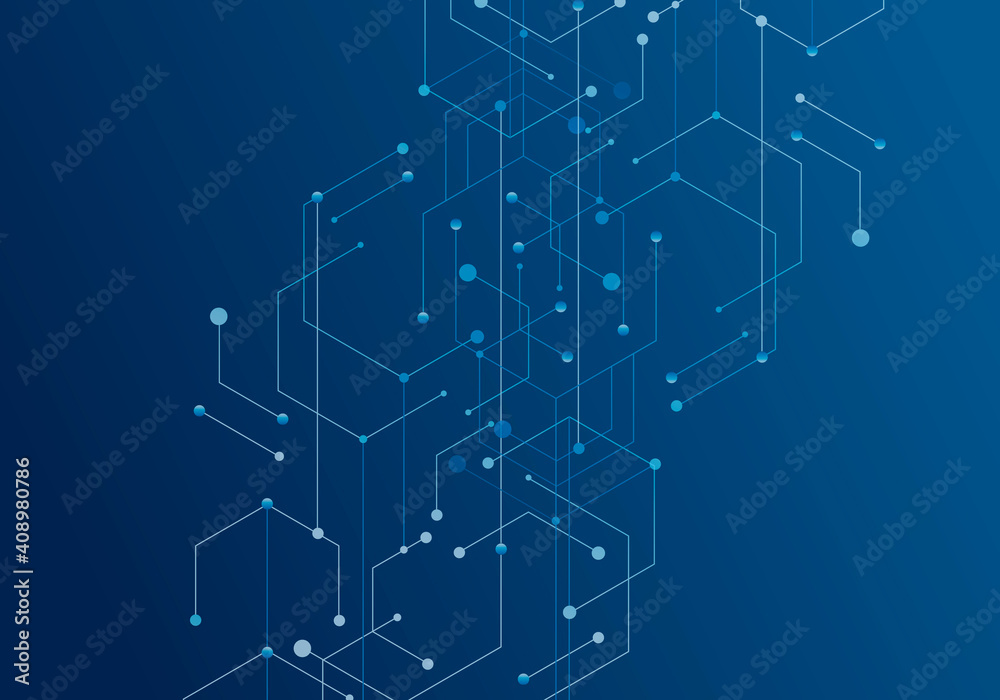 Aufkleber Hexagon technology connect for web design on blue background. Abstract modern backdrop. Creative vector concept. High tech digital technology concept. Futuristic backdrop