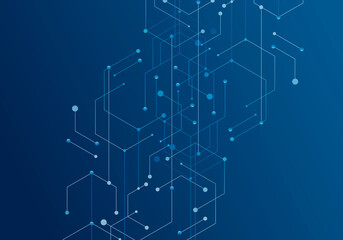 Hexagon technology connect for web design on blue background. Abstract modern backdrop. Creative vector concept. High tech digital technology concept. Futuristic backdrop