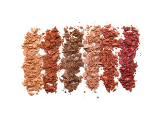 Different crushed eyeshadows on white background
