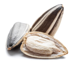 Sunflower seeds on white background