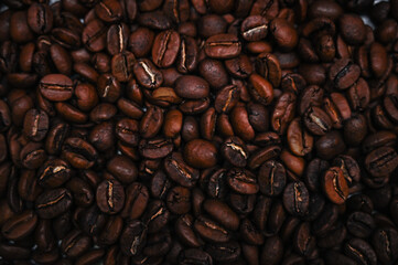 Close up of Coffee beans background. Food and drinks concept. Pattern