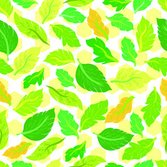 Fototapeta na wymiar leaves with yellow and white background seamless repeat pattern