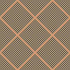 Hounds tooth plaid in brown, orange, beige. Tattersall seamless abstract glen vector background pattern for skirt, jacket, trousers, dress, blanket, or other classic spring and autumn fabric design.