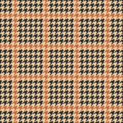 Glen plaid pattern. Seamless hounds tooth vector tweed background texture in brown, orange, beige for jacket, skirt, trousers, coat, or other modern autumn or winter tattersall fabric print.