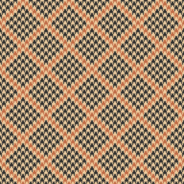 Hounds tooth pattern in brown, orange, beige. Tattersall seamless abstract glen vector background texture for skirt, jacket, trousers, dress, blanket, or other classic spring and autumn fabric design.