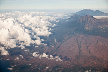 Mountain peaks of Indonesia, the view from the plane. Volcanoes of Indonesia, view from the plane.