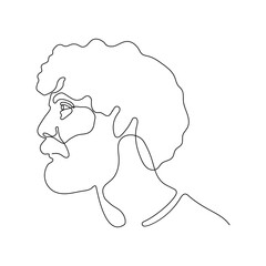 continuous line drawing of young man portrait on white background