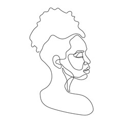 continuous one line drawing of beautiful young woman portrait on white background