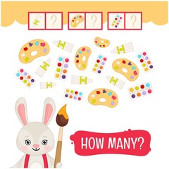 Counting educational children game, math kids activity sheet. How many objects task. 