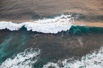 Obraz na płótnie Canvas Top view on sea waves. sea surface during a storm