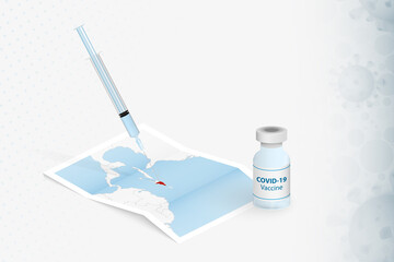 Dominican Republic Vaccination, Injection with COVID-19 vaccine in Map of Dominican Republic.