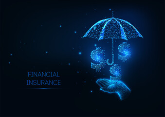 Futuristic Finance Insurance policy services concept with glowing hand holidng umbrella and dollar © Inna