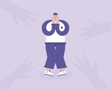 he man is afraid. Fear of shadows and schizophrenia. Vector illustration  for telework, remote working and freelancing concept, business, start up