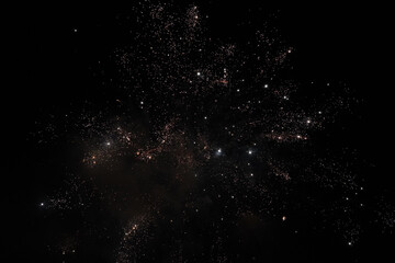 Bright festive fireworks in the dark night sky