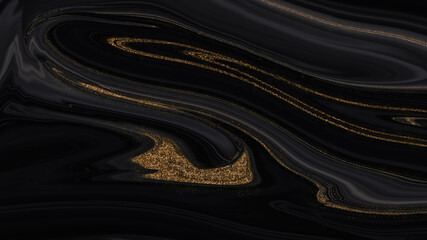 Luxury abstract fluid art painting background alcohol ink technique black and gold