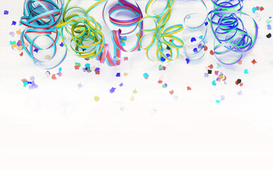 Streamers and confetti for carnival decoration, header, headline, banner, panorama