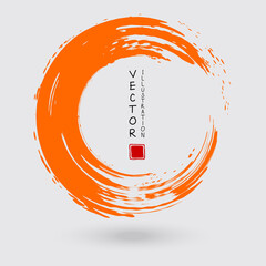 Orange ink round stroke on white background.