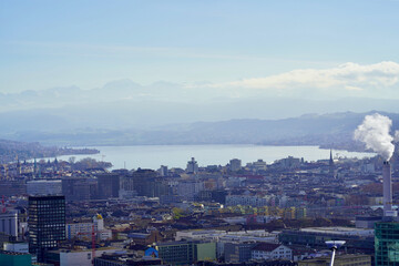 View of the city of Zurich, Switzerland, from the top of the hill.