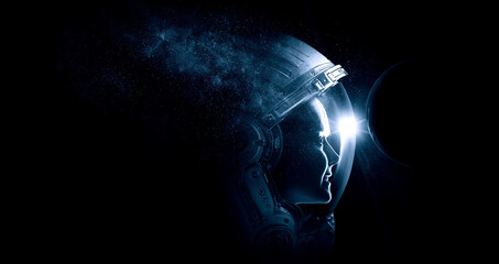 Astronaut at spacewalk . Mixed media