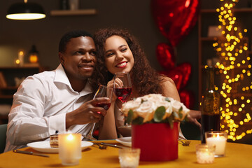 African-American couple celebrating Valentine's Day at home