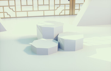 Chinese background with podium for product display. 3d render.