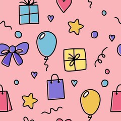 Gifts seamless pattern with doodle illustration