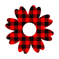 Flower from trendy black and red plaid fabric for a festive spring card. For printing on fabrics, T-shirts, cups, appliques. Vector graphics.