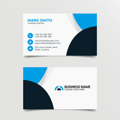 Blue and White Creative Business Card Template, Clean Visiting Card Design