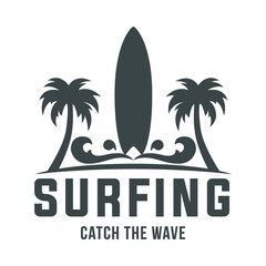 summer surfing logo, emblem, badge, label, mark