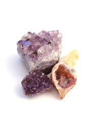 Beautiful gems. Amethyst drusen and agate geode with multi-colored quartz crystals.