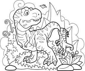 cartoon cute dinosaurs, coloring book, funny illustration