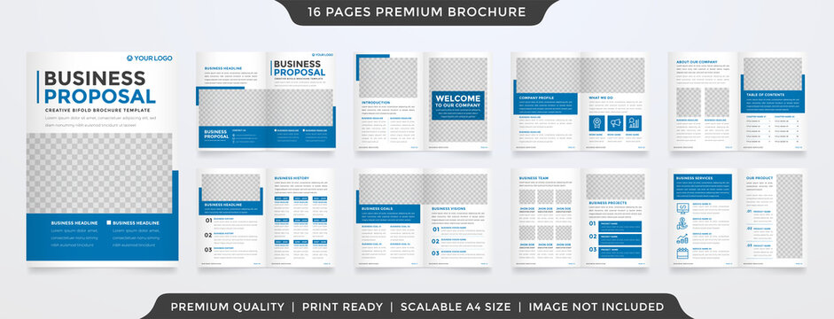 set of a4 bifold brochure template design with minimalist style and clean layout concept use for business presentation and proposal