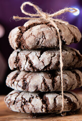 Chocolate crinkle cookies baked. Chocolate cookies as a gift