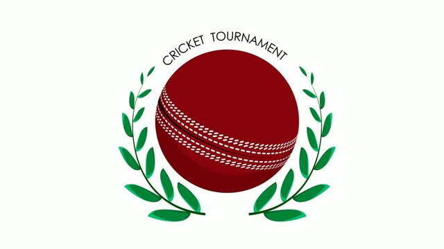 animated symbol of sport ball for cricket on white background with winner laurel wreath. Cricket competition. Sports video
