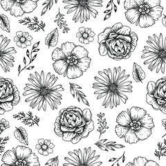 Vector seamless pattern with flowers - 409005713