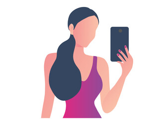 Beautiful woman holding smartphone and making selfie vector illustration