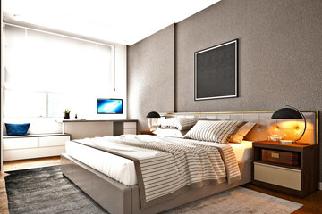 3d render of modern hotel room