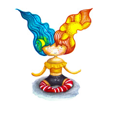 The girl is sitting in a yoga pose