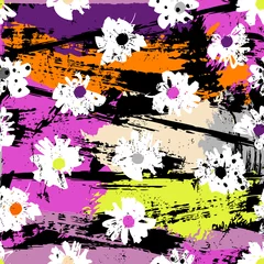 Gardinen floral seamless pattern background, with small flowers, stripes, paint strokes and splashes © Kirsten Hinte