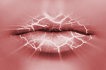 Closeup of chapped lips with a cracks
