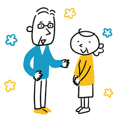 向かい合って立っているシニア夫婦　全身