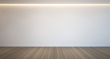 3d rendering of interior. White wall wooden floor and lighting. Minimal design. Empty interior background.
