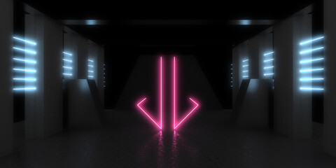 3D abstract background with neon lights. neon tunnel .space construction . 3d illustration