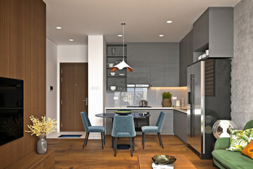 3d render of modern home interior and living room