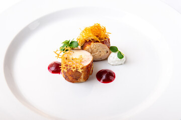 Chicken roll with raspberry sauce