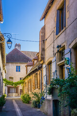 the quaint streets in the small medieval village of Herisson, situated in Auvergne (France)