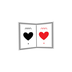 Vector illustration of postcard, card or book with hearts. Flat outline style.
