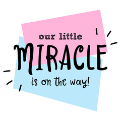 We hoped, we prayed and we're excited to say our little miracle is on the way. New baby announcement vector quote.